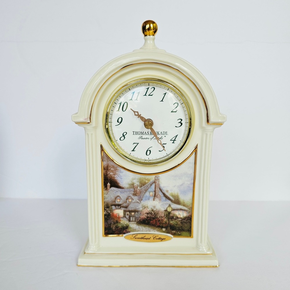 Vintage Thomas Kinkade Sweetheart Cottage Porcelain Mantel Clock Gold Trim Decor